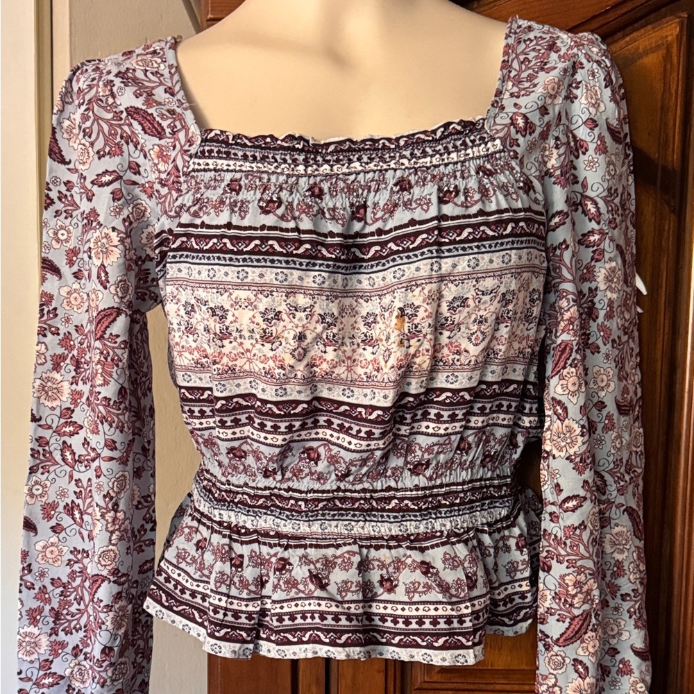 Derek Heart Burgundy and White Floral Blouse